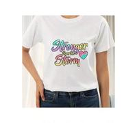 Shein Women's White T-Shirt With Stronger Than The Storm Print For Casual WearCasual T-Shirts Are The Focus Of Summer Parties Spring And Summer Fashion Casu