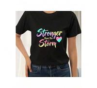 Shein Women's White T-Shirt With Stronger Than The Storm Print For Casual WearCasual T-Shirts Are The Focus Of Summer Parties Spring And Summer Fashion Casu