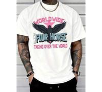 Shein Worldwide Four Horse Graphic Tee - Men's Casual Crew Neck Short Sleeve Cotton T-Shirt, Streetwear Style, Summer Breathable Top - Perfect For Casual D