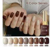 Shein XEIJAYI Juego de 9 esmaltes de uñas en gel de 15ml en color marrón, gel de uñas UV LED que se retira con remojo, laca de uñas de manicura de larga dur