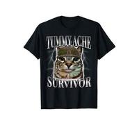 Shein y Graphic Printed - Tummy Ache Survivor Cat Meme Funny Saying Cats Animals T-Shirt - Men & Women Loose sports 100% Cotton T-shirt Casual Crewneck