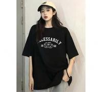 Shein Y2K-Inspired White Round-Neck T-Shirt for Women | Loose Fit with Cute Bear & Letter Print | Lightweight Cotton | Casual Spring/Summer Top | Machine W