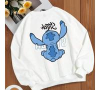 Shein ¡Ya están aquí las novedades de primavera y otoño! [Colaboración Stitch]Sudadera blanca de cuello redondo para mujer, temporada primavera/otoño, talla
