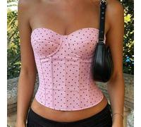 Shein Yuwenier Elegante Top Corsé sin Tirantes con Lunares Rosas, Ropa de Mujer para Festival de Música, Cita Nocturna, Salida Casual de Verano