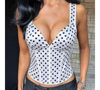 Shein Yuwenier Top Corto Bustier con Lunares Blancos, Escote en V Profundo, Cordones, Espalda Descubierta, Ballenas, Moldeador Corporal, para San Valentín,