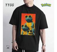 Shein YYGG X Pokémon | 1 camiseta gráfica creativa de manga corta, ideal para cualquier temporada. Gafas de sol de tortuga. Diseño creativo único, estilo ar
