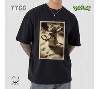 Shein YYGG X Pokémon | 1 camiseta gráfica creativa, manga corta, adecuada para todas las estaciones Detective Pikachu Diseño creativo único, estilo artístic