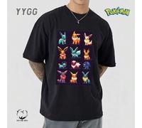 Shein YYGG X Pokémon | 1 camiseta gráfica creativa, manga corta, adecuada para todas las estaciones Eevee Evolutions Diseño creativo único, estilo artístico