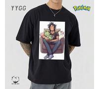 Shein YYGG X Pokémon | 1 camiseta gráfica creativa, manga corta, adecuada para todas las estaciones, personaje de anime, diseño creativo único, estilo artís