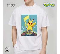 Shein YYGG X Pokémon | 1 camiseta gráfica creativa, manga corta, adecuada para todas las estaciones Pikachu Thunder Diseño creativo único, estilo artístico,