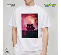 Shein YYGG X Pokémon | Camiseta gráfica creativa de manga corta, ideal para cualquier temporada. Diseño único y creativo de gato y luna, estilo artístico, u