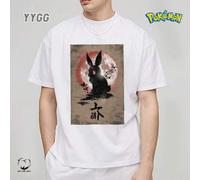 Shein YYGG X Pokémon | Camiseta gráfica creativa de manga corta, ideal para todas las estaciones. Diseño único y creativo de conejo y luna, estilo artístico