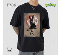 Shein YYGG X Pokémon | Camiseta gráfica creativa de manga corta, ideal para todas las estaciones. Diseño único y creativo de conejo y luna, estilo artístico