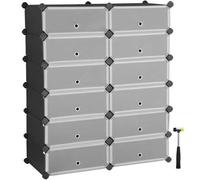 Shein Zapatero, 12 Compartimentos, Zapatero Delgado para Entrada con Puertas, Armario Modular en Plástico y Estructura Metálica, 31 x 83 x 105 cm, Negro