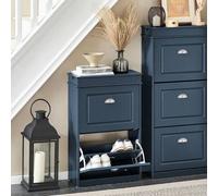 Shein Zapatero con cajón y ganchos - Zapatero estrecho - 2 puertas para hasta 8 pares de zapatos - Ideal para pasillos y espacios pequeños - MDF (E1), Azul,