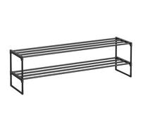 Shein Zapatero de 2 Niveles, Zapatero de Metal, Organizador de Zapatos, para 10-12 Pares de Zapatos, Apilable, Pasillo, 30 x 117 x 34 cm, Negro