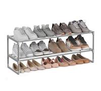 Shein Zapatero de 2 Niveles, Zapatero de Metal, Organizador de Zapatos, para 8-10 Pares de Zapatos, Apilable, Pasillo, 30 x 92 x 34 cm, Gris
