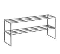 Shein Zapatero de 2 Niveles, Zapatero de Metal, Organizador de Zapatos, para 8-10 Pares de Zapatos, Apilable, Pasillo, 30 x 92 x 34 cm, Gris