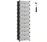 Shein Zapatero Modular con 10 Compartimentos Cajas, Estantería DIY de Plástico, con Puerta, con Martillo, Negro