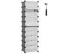 Shein Zapatero Modular con 10 Compartimentos, Estantería Modular de Plástico, Cajas Zapatero DIY, Zapatero Plástico con Puerta, con Martillo, Gris