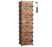 Shein Zapatero Modular con 10 Compartimentos, Estantería Modular de Plástico, Cajas Zapatero DIY, Zapatero Plástico con Puerta, con Martillo, Marrón Rústico