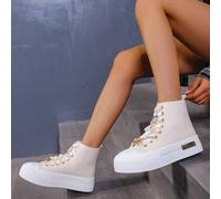 Shein Zapatillas alta de lona para mujer, de estilo colegial informal con cordones, de moda y versátiles