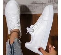 Shein Zapatillas casuales con cordones para mujer, para primavera/otoño, zapatos blancos versátiles y cómodos, de unicolor colegial, planos, para skatebo