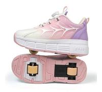 Shein Zapatillas con ruedas de moda nuevas Heelys de doble rueda, zapatillas con ruedas invisibles para niñas, botón giratorio fácil de usar patines de rued