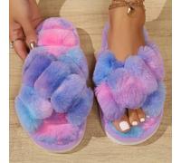 Shein Zapatillas de casa abiertas con cruce de tiras esponjosas para mujer, para otoño/invierno, con suela antideslizante, elegantes y sofisticadas, para Ha