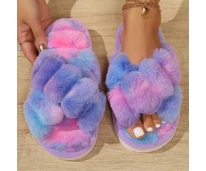 Shein Zapatillas de casa abiertas con cruce de tiras esponjosas para mujer, para otoño/invierno, con suela antideslizante, elegantes y sofisticadas, para Ha