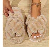 Shein Zapatillas de casa de mujer con efecto de felpa y cruce en otoño/invierno, zapatillas de interior antideslizantes con sensación de alta gama, zapatill