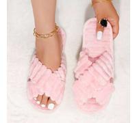 Shein Zapatillas de casa de mujer de moda de otoño/invierno con cruce y forro de piel sintética esponjosa, suave y cómoda, silenciosa para el dormitorio, en