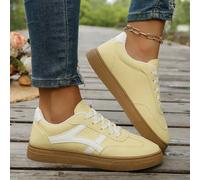 Shein Zapatillas de entrenamiento con cordones de encaje amarillas de moda para mujer, de talla grande, para uso casual en exteriores/calle/campus