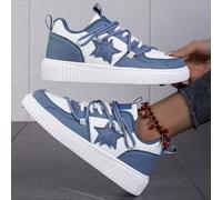 Shein Zapatillas de lona con parches de estilo vintage con estrella de cinco puntas, para jóvenes y adolescentes, de uso casual, ligeras y antideslizantes p