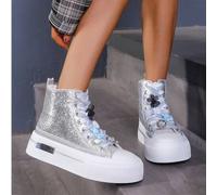 Shein Zapatillas de lona de corte alto para mujer, estilo colegial casual con cordones, de moda y versátil
