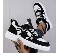 Shein Zapatillas de lona de estilo vintage con parches de estrella de cinco puntas para niñas jóvenes, calzado informal ligero y antideslizante para exterio