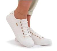 Shein Zapatillas de mujer Big Star TT274003 Clásicas de textil cómodas con elegantes detalles dorados Blanco Beige