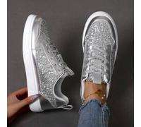 Shein Zapatillas de mujer con lentejuelas plateadas de estilo callejero Y2K, nuevos zapatos deportivos, zapatos con lentejuelas transpirables, cómodos, zapa