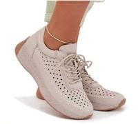 Shein Zapatillas de mujer de cuero de corte bajo Sergio Leone, hechas de cuero natural, perforadas, cómodas y con cordones de moda, en color gris