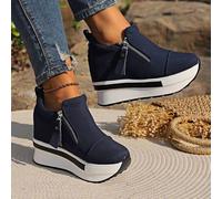 Shein Zapatillas de mujer de unicolor, zapatos exteriores con cremallera doble de moda, zapatos con interior acolchado cómodo que aumentan la altura, se rec