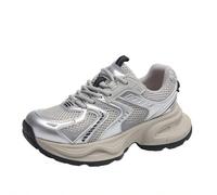 Shein Zapatillas de mujer plateadas de suela gruesa, nuevas de primavera 2025, de moda, ligeras, de suela gruesa, versátiles, que aumentan la altura, de mal