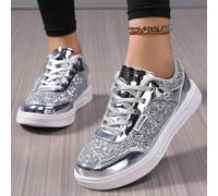 Shein Zapatillas de mujer plateadas, zapatos deportivos casuales de moda para damas, zapatos de viaje brillantes, zapatos de monopatín para estudiantes, zap