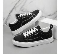 Shein Zapatillas de skate de estilo clásico negro con parches para hombres, diseño simple de estilo básico, ligeras y cómodas zapatillas deportivas para ext