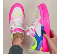 Shein Zapatillas de skateboard para exteriores de otoño/invierno, con diseño de bloqueo de color inspirado en la dopamina en rosa, azul y rojo, suela de gom