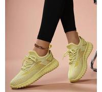 Shein Zapatillas deportivas casuales amarillas con cordones minimalistas para mujer, zapatos deportivos para pareja cómodos, ligeros y versátiles para exter