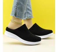 Shein Zapatillas deportivas casuales con amortiguación, tipo calcetín tejido, de deslizamiento, todo en color negro, para mujer