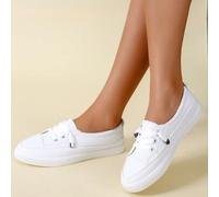 Shein Zapatillas deportivas casuales de mujer con puntera redonda clásica y versátil, de slip-on con cordones, suaves y cómodas, para uso en exteriores. Dis