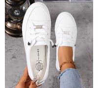 Shein Zapatillas deportivas casuales de mujer con puntera redonda clásica y versátil, de slip-on con cordones, suaves y cómodas, para uso en exteriores. Dis