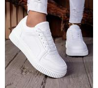 Shein Zapatillas deportivas casuales de puntera redonda clásica, con cordones blancos, suela gruesa, cómodas y transpirables, adecuadas para la escuela, el