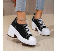 Shein Zapatillas deportivas de estilo colegial con cordones en contraste de color, de tacón alto, estilo deportivo y casual para mujer, para uso en exterior